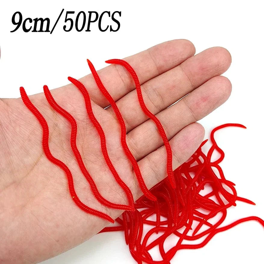China China 9cm 50pcs A 20PCS-100pcs Lifelike Red Worm Soft Lure Earthworm Ice Winter Fishing Silicone Artificial Bait Fishy Shrimp Additive Bass Carp