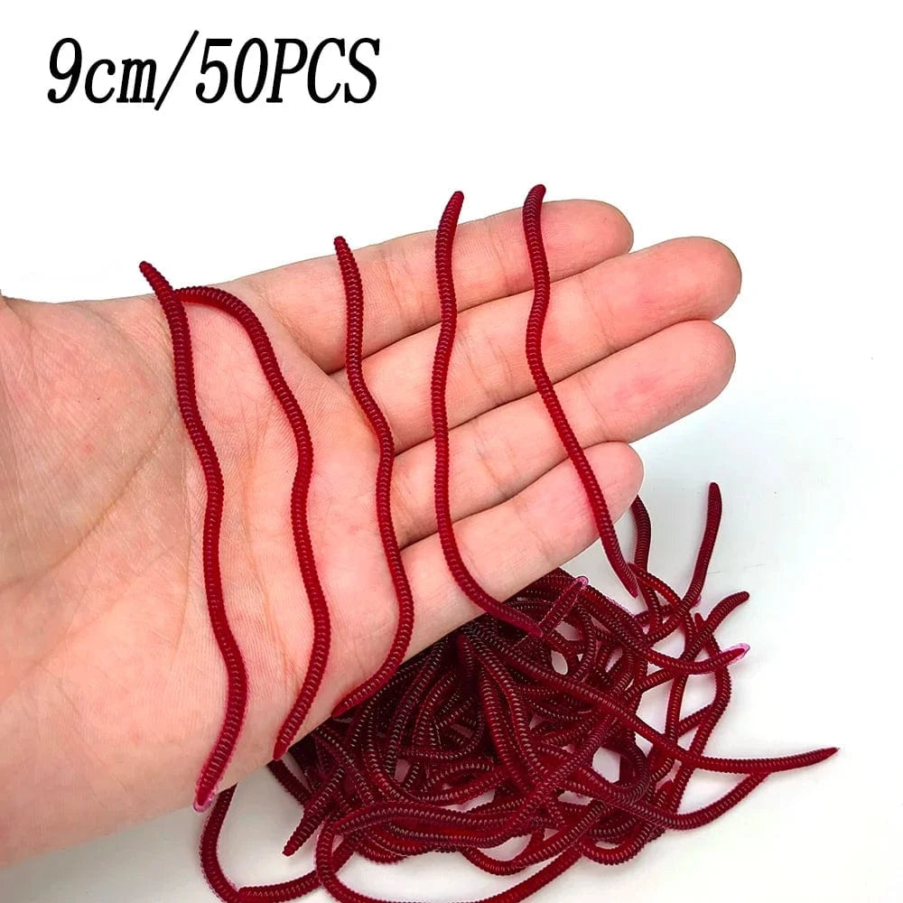 China China 9cm 50pcs i 20PCS-100pcs Lifelike Red Worm Soft Lure Earthworm Ice Winter Fishing Silicone Artificial Bait Fishy Shrimp Additive Bass Carp