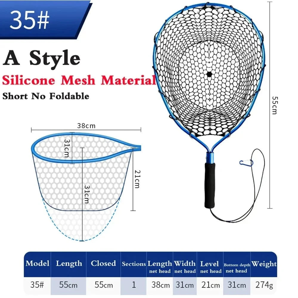 China China A 35 Silicone Net Dip Net Folding Portable Ultra Light Big Fishing Hand Lure Nets Silicone No harm Fish for Sea Saltwater Speed Extension Outdoor