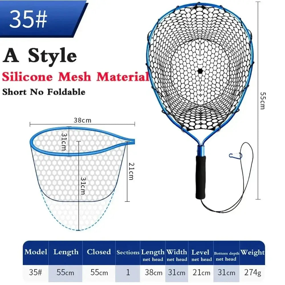 China China A 35 Silicone Net Portable Fishing Nets Ultralight Aluminum Alloy Silicone Wear Resistance Mesh Hand Dip Casting Landing Net for Big Fish Outdoor