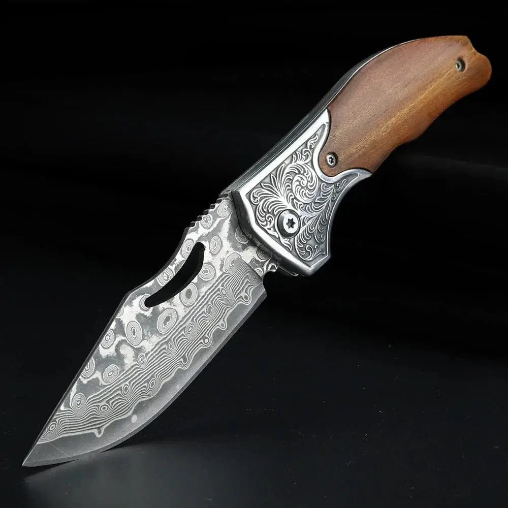 China China A XUANTENG Damascus Laser Pattern Small Knife Hollow Handle Outdoor Knife Camping Hunting Knife Survival Knife