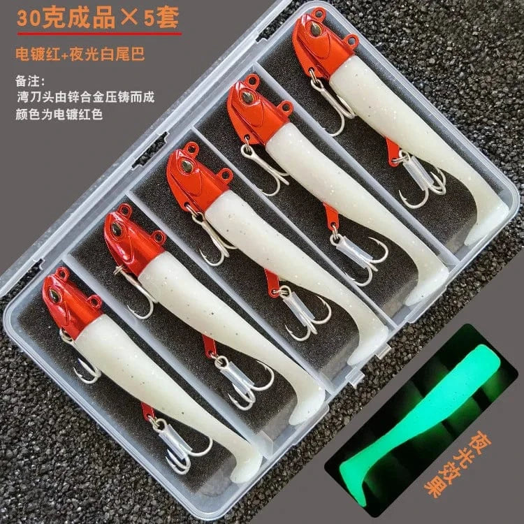 China China B 5pcs 30g Artificial Bait Lumious/Glow Mackerel Sea Bullet Bass Snapper Fishing Lure Wobblers Swimbait Jigging Plastic Baits