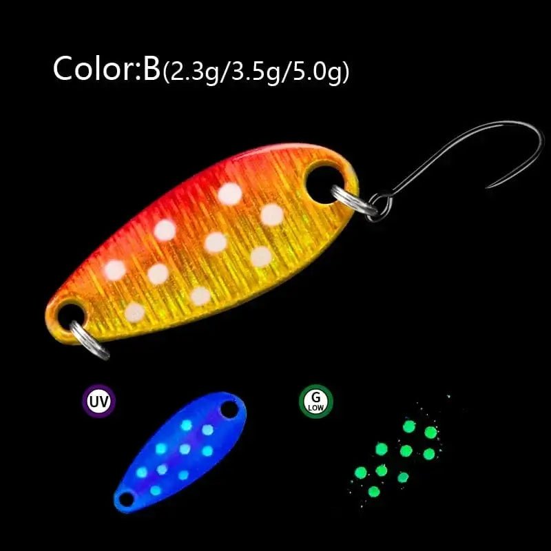 China China B  luminous / 5g LETOYO 2.3g/3.5g/5g Laser Spinner Lure UV Luminous Spoon Fishing Lure Double Painted Spinner Baits Colorful Trout Prech Lure