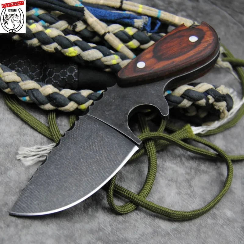 China China baise DEHONG  Stone wash D2 steel Japanese straight knife, sandalwood handle outdoor hunting tactics straight knife + knife sleeve