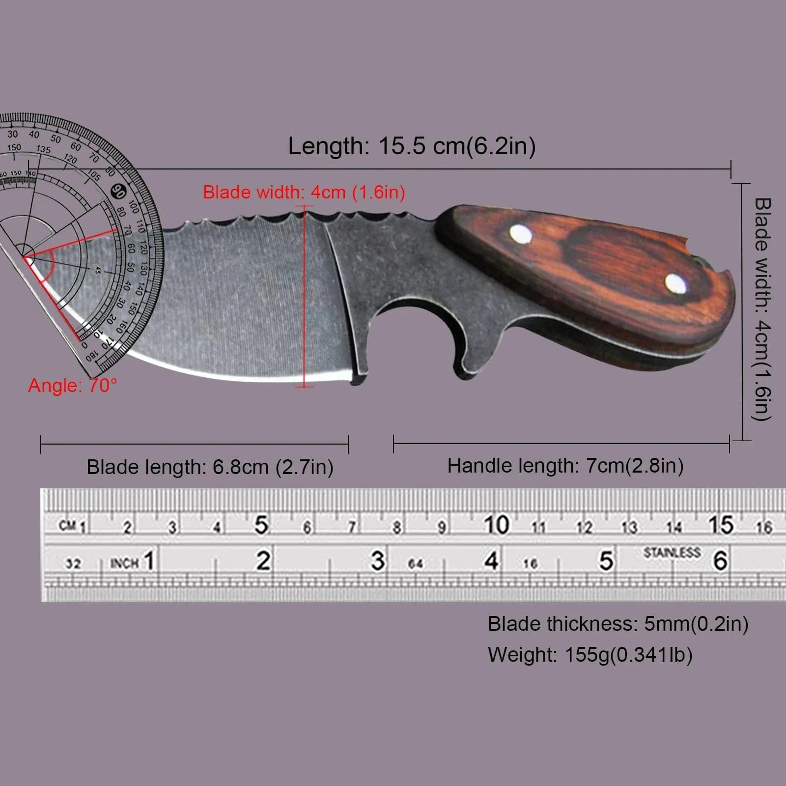 China China baise DEHONG  Stone wash D2 steel Japanese straight knife, sandalwood handle outdoor hunting tactics straight knife + knife sleeve