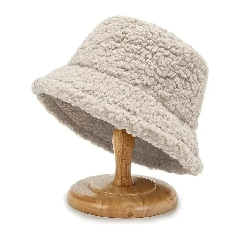 China China Beige Unisex Harajuku Bucket Hat Solid Men Fishing Fisherman Hat Autumn Winter Lamb Wool Outdoor Warm Panama Cap For Women