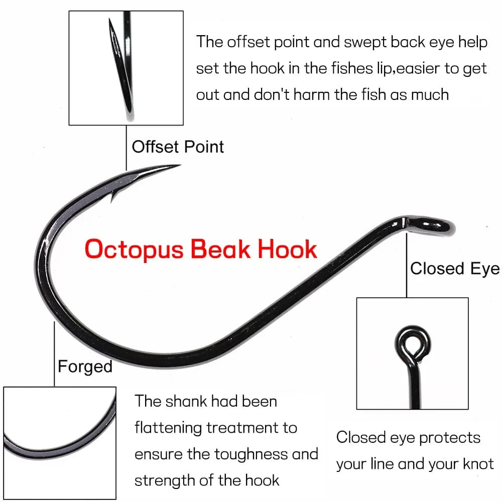 China China Bimoo 20pcs Offset Octopus Beak Hook High Carbon Steel Black Nickel Sea Fishing Hook 4/0 5/0 6/0 7/0 8/0