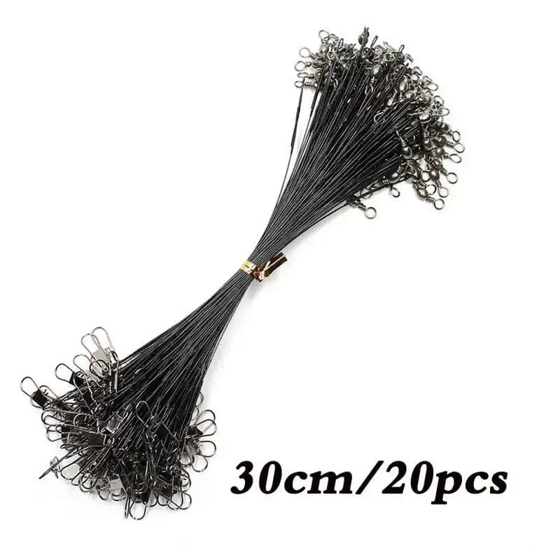 China China Black-30 20pcs Anti Bite Steel Fishing Line Steel Wire Leader With Swivel Fishing Accessory Lead Core Leash Fishing Wire 15cm 20cm  30cm