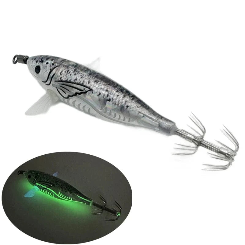 China China black / Japanese hook 5.5g Laser Luminous Floating Egi lure Horizontal wood Shrimp  Squid Jigging Shrimp Hook Octopus Cuttlefish Fishing Baits