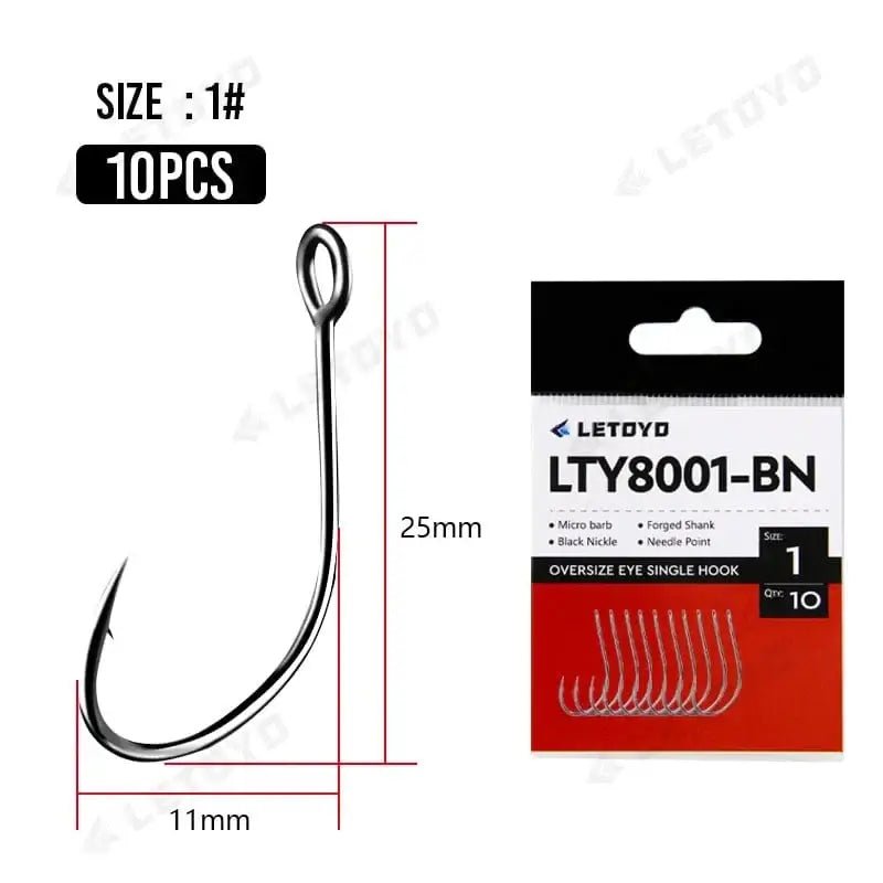 China China Black Nickle 1 LETOYO forged shank Barbed oversize eye Fishhook for spoon lure High Carbon Steel black nickle spinner hook for Stream fishing