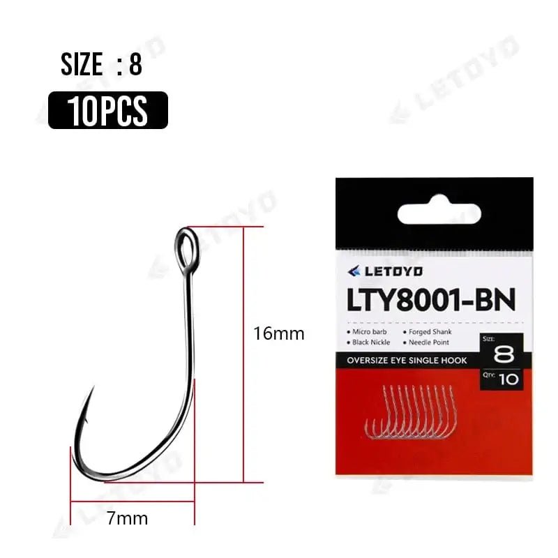 China China Black Nickle 8 LETOYO forged shank Barbed oversize eye Fishhook for spoon lure High Carbon Steel black nickle spinner hook for Stream fishing