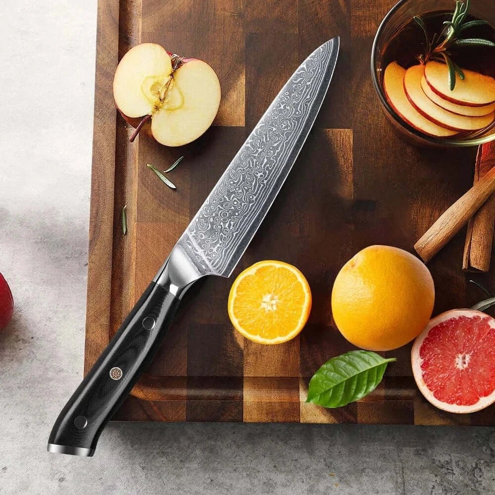 China China black TURWHO 5 Inch Kitchen Utility Knife Damascus Steel Professional Chef Knife Peeling Fruit Knife Vegetable Meat Fish Cooking Tools
