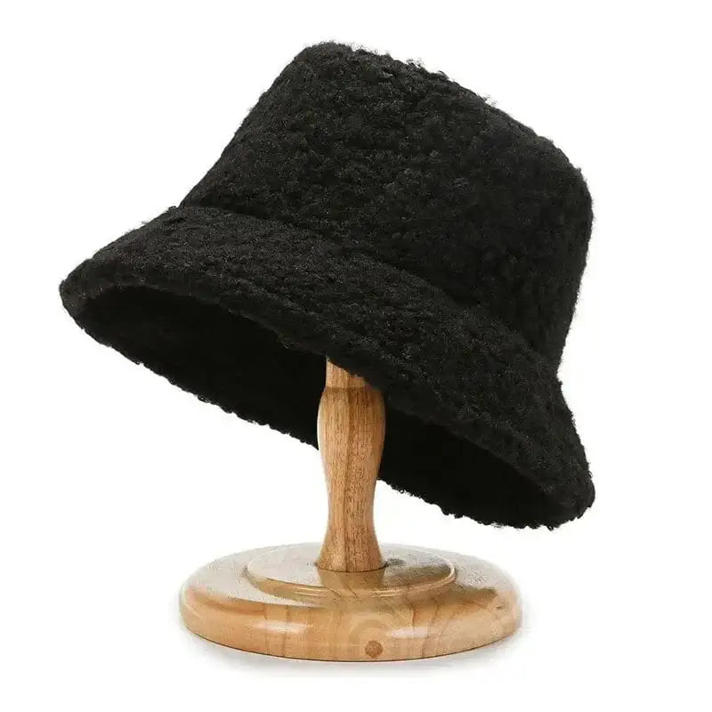 China China Black Unisex Harajuku Bucket Hat Solid Men Fishing Fisherman Hat Autumn Winter Lamb Wool Outdoor Warm Panama Cap For Women