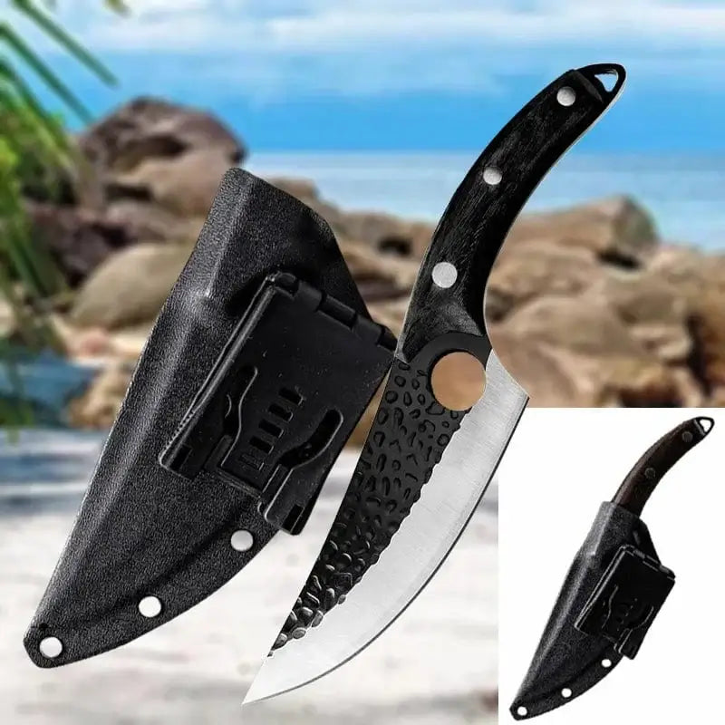 China China Black with Kydex Stainless Steel Kitchen Boning Knife Fishing Knife Meat Cleaver Handmade Forged Chef Outdoor Cooking Cutter Butcher Knife Tool