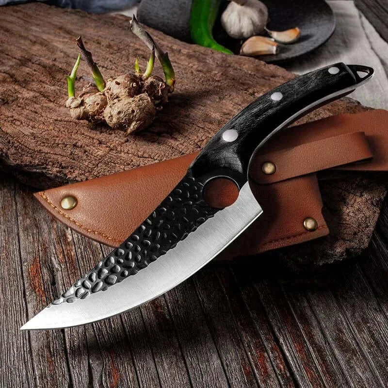 China China Black with PU cover Stainless Steel Kitchen Boning Knife Fishing Knife Meat Cleaver Handmade Forged Chef Outdoor Cooking Cutter Butcher Knife Tool