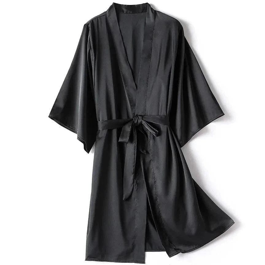 China China black / XXL Kimono Bathrobe Gown Female Robe Set Satin Sleepwear Casual Nightgown Bridal Wedding Gift Sexy Nightwear Intimate Lingerie