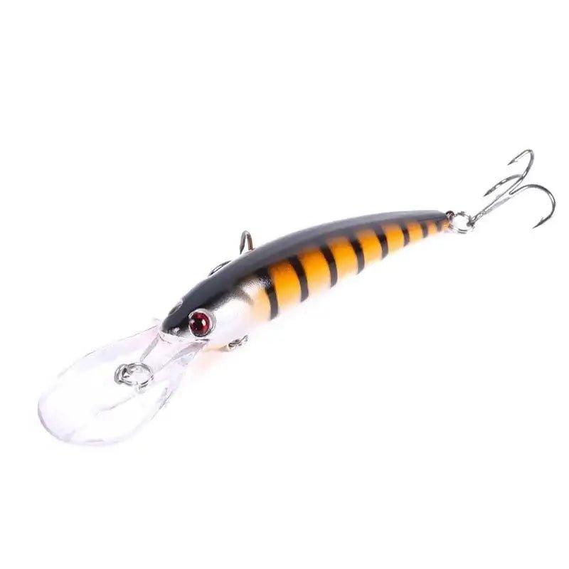 China China Black Yellow 3 Fish Hook Bait 10g Deep Diving Large Minnow Wobbler Lure Artificial Hard Bait Crankbait Bass Pike Walleye Perch Fishing Gear