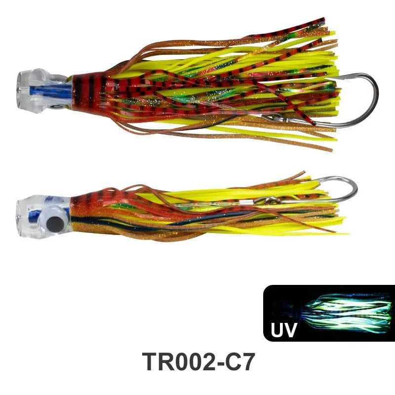China China blackyellow-1pc 1pc 23cm 130g UV Trolling Lure Bait Resin Head Head Octopus Squid Skirt Bait Big Game Drag Fishing Marlin Tuna Pesca Hard Bait