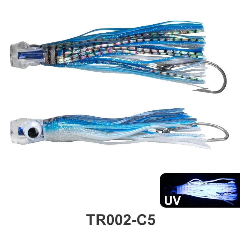 China China blue-1pc 1pc 23cm 130g UV Trolling Lure Bait Resin Head Head Octopus Squid Skirt Bait Big Game Drag Fishing Marlin Tuna Pesca Hard Bait