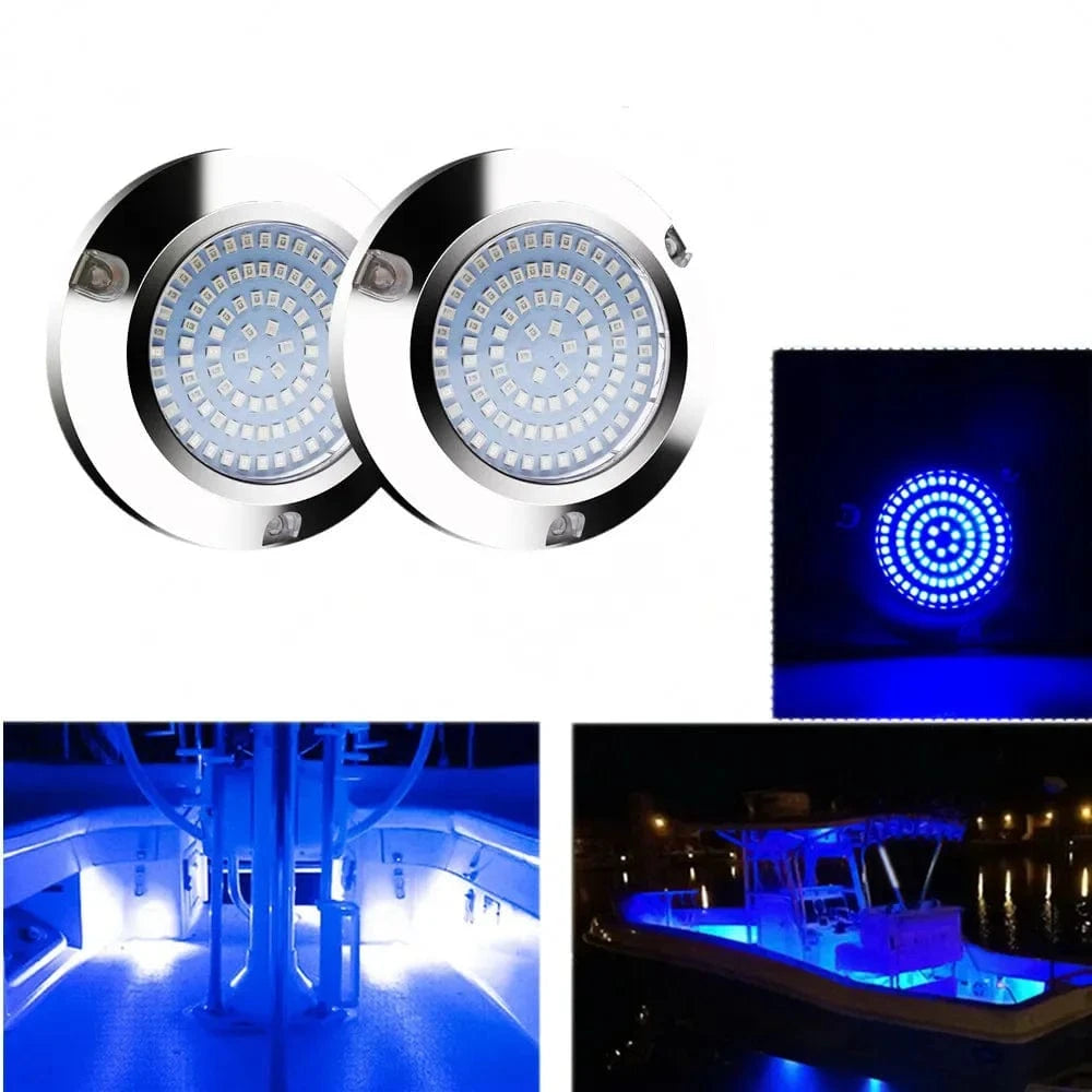 China China Blue 2PCS 90LED Round Chrome Marine LED Yacht Light Underwater Light Super Bright Stainless Pontoon Waterproof Boat Marine Lights