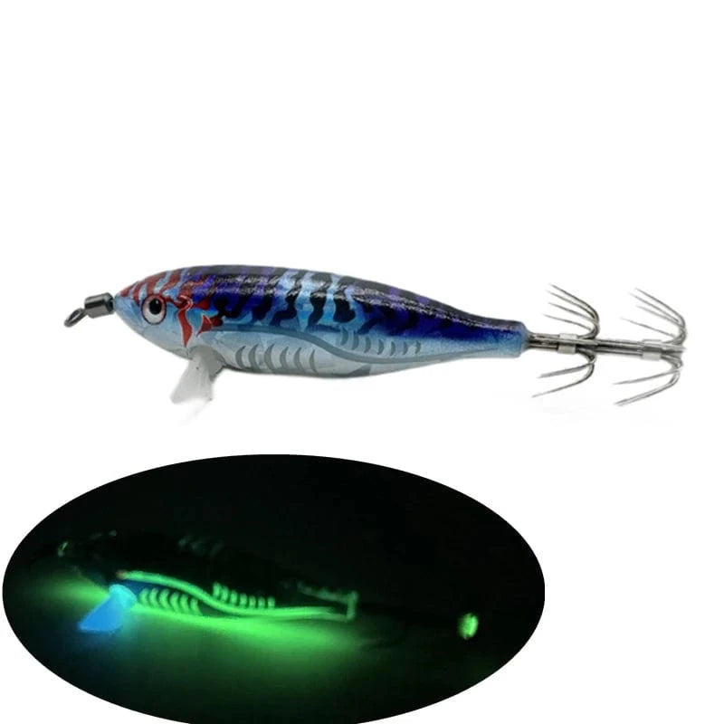 China China blue / Japanese hook 5.5g Laser Luminous Floating Egi lure Horizontal wood Shrimp  Squid Jigging Shrimp Hook Octopus Cuttlefish Fishing Baits