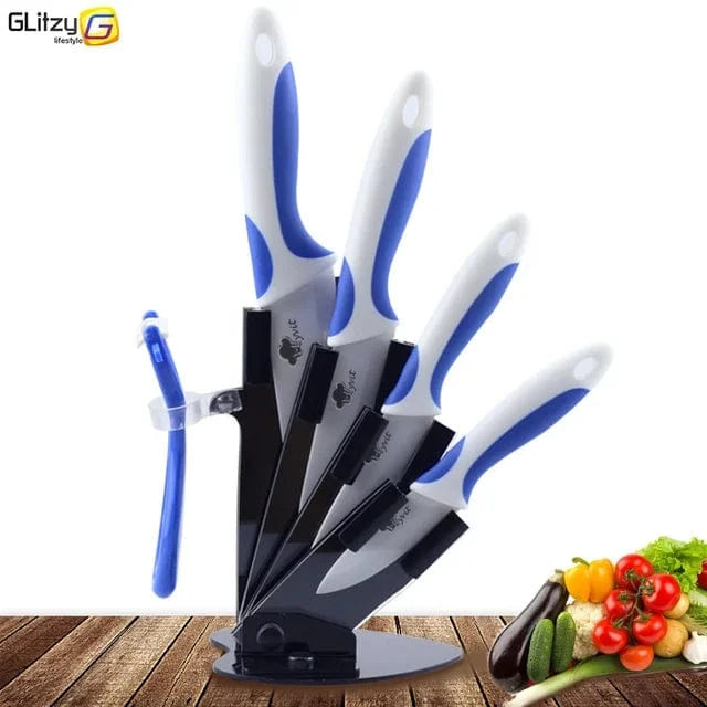 China China Blue White / CHINA Kitchen Knives Ceramic Knife Set 3 4 5 6 inch Chef Knife Stand Holder Utility with Peeler Fruit Vegetable White Blade Anti-slip