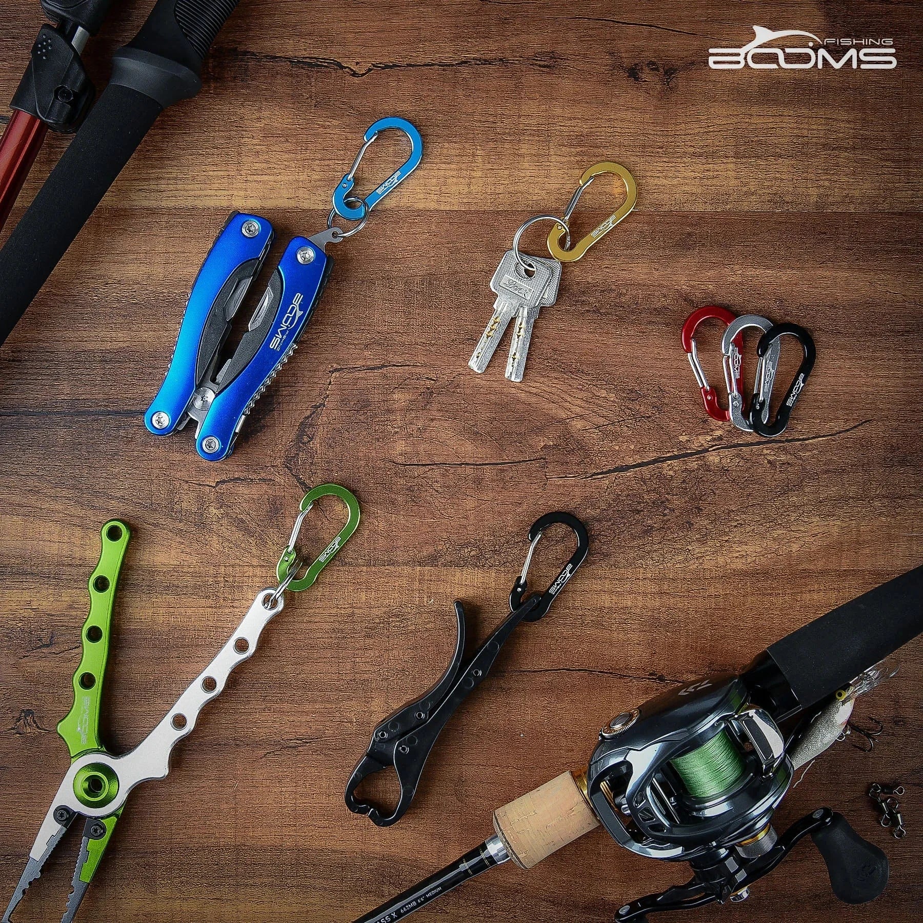 China China Booms Fishing CC1 Steel Small Carabiner Clips Outdoor Camping  Multi Tool  Fishing Acessories 6pcs