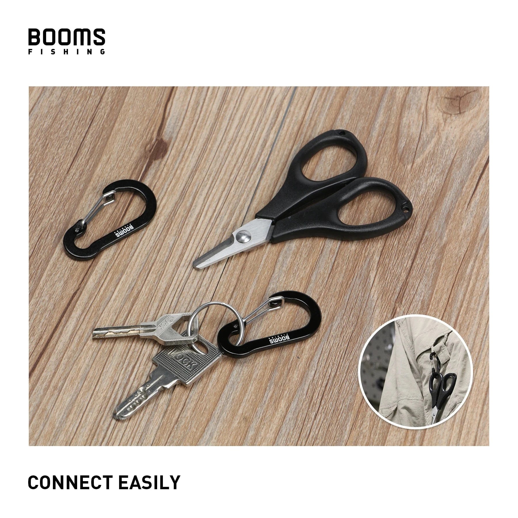 China China Booms Fishing CC1 Steel Small Carabiner Clips Outdoor Camping  Multi Tool  Fishing Acessories 6pcs