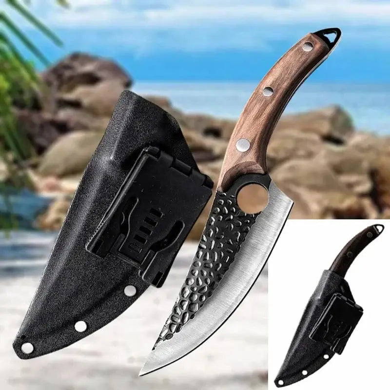China China Brown with Kydex Stainless Steel Kitchen Boning Knife Fishing Knife Meat Cleaver Handmade Forged Chef Outdoor Cooking Cutter Butcher Knife Tool