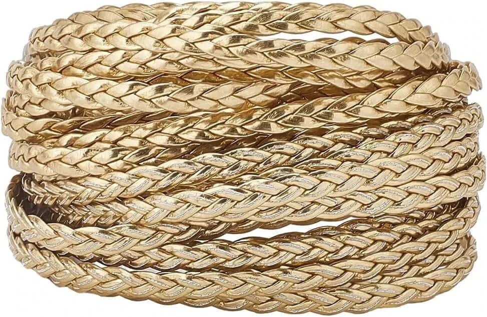 China China BTG08-07878 5m Braided Leather Cord 5mm Gold PU Leather Rope 2mm Thick Flat Folded Imitation Leather String Thread for DIY making kit