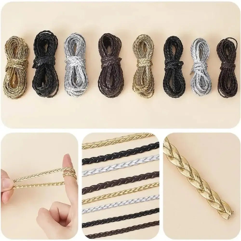 China China BTG08-07878 5m Braided Leather Cord 5mm Gold PU Leather Rope 2mm Thick Flat Folded Imitation Leather String Thread for DIY making kit