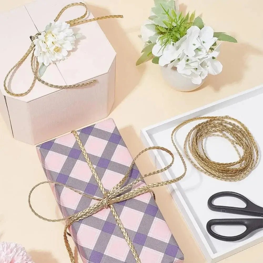 China China BTG08-07878 5m Braided Leather Cord 5mm Gold PU Leather Rope 2mm Thick Flat Folded Imitation Leather String Thread for DIY making kit