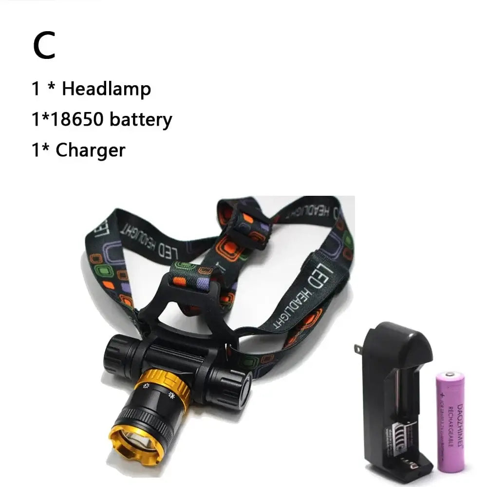 China China C / Black 10W T6 Diving head lamp spearfishing Headlight 4000 Lumen 5- Mode Waterproof LED Lighting Torch+1x 18650 battery + USB charger