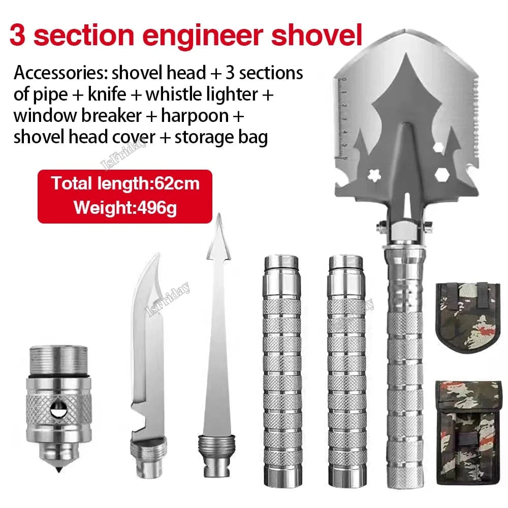 China China C Multifunctional Military Shovel 4 Section Pipe Folding Shovel and Knife Outdoor Fishing Camping Survival Set Garden Tools Kit