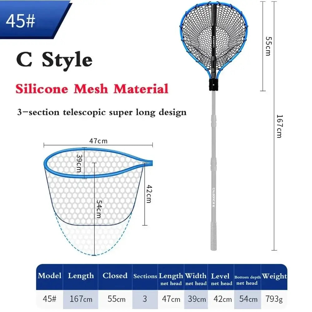 China China C No.45 deep Portable Fishing Nets Ultralight Aluminum Alloy Silicone Wear Resistance Mesh Hand Dip Casting Landing Net for Big Fish Outdoor