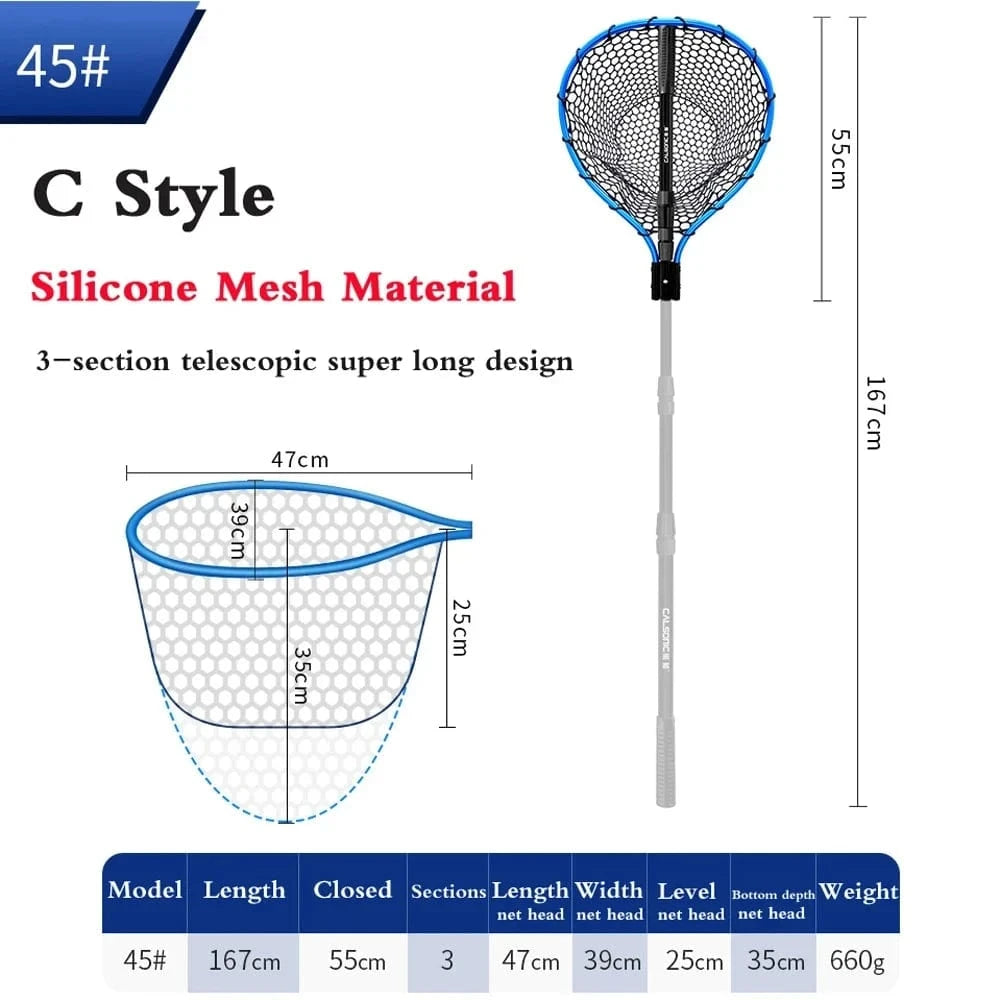 China China C No.45 shallow Dip Net Folding Portable Ultra Light Big Fishing Hand Lure Nets Silicone No harm Fish for Sea Saltwater Speed Extension Outdoor