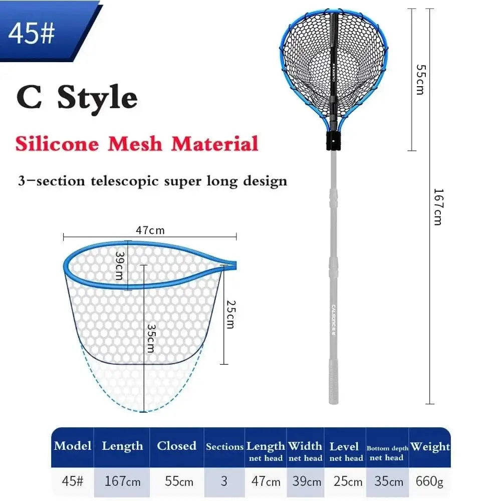 China China C No.45 shallow Portable Fishing Nets Ultralight Aluminum Alloy Silicone Wear Resistance Mesh Hand Dip Casting Landing Net for Big Fish Outdoor