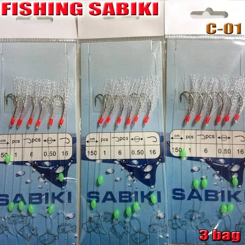 China China C1 2022FISHING SABIKI 12kinds luminous bean fishing hooks ocean fly saltwater bait rings good SABIKI fishing tools