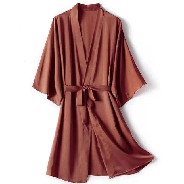China China caramel / XXL Kimono Bathrobe Gown Female Robe Set Satin Sleepwear Casual Nightgown Bridal Wedding Gift Sexy Nightwear Intimate Lingerie