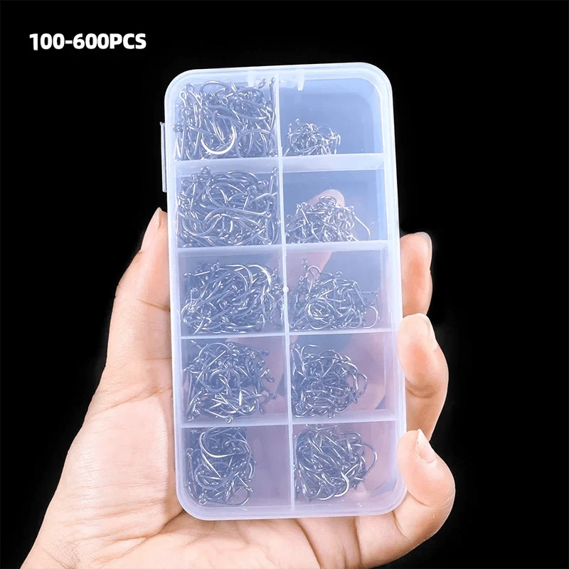 China China Carbon Steel Fishing Hooks 50-1600Pcs/Box Strong Sharp Silver Circle Fishhook 3#-12# Jig Barbed Pesca Portable Lure Bait Tackle