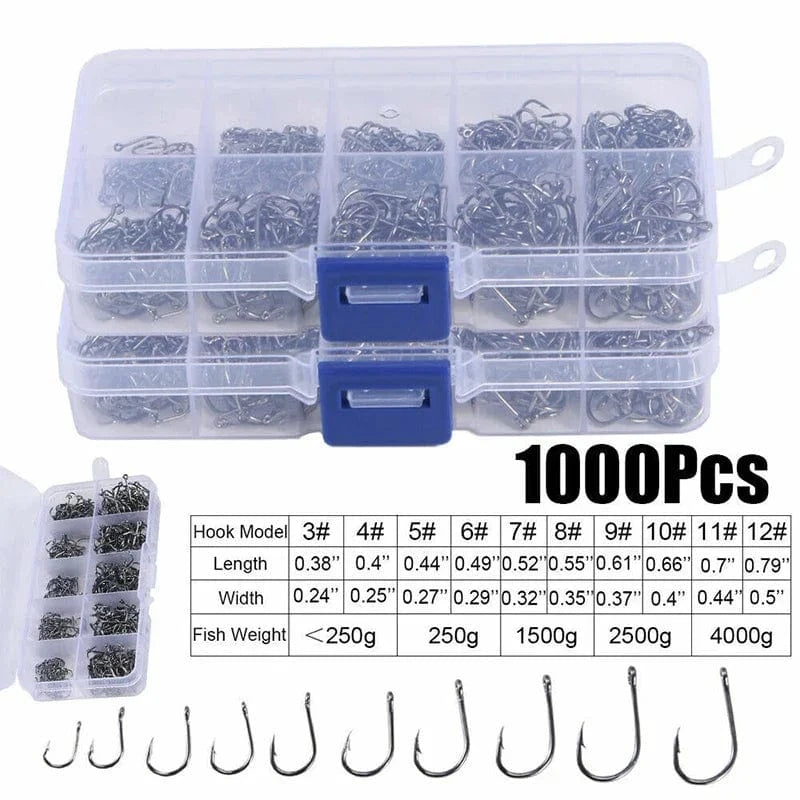 China China Carbon Steel Fishing Hooks 50-1600Pcs/Box Strong Sharp Silver Circle Fishhook 3#-12# Jig Barbed Pesca Portable Lure Bait Tackle