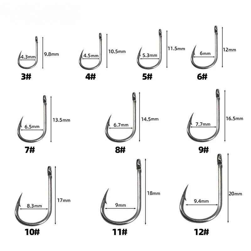 China China Carbon Steel Fishing Hooks 50-1600Pcs/Box Strong Sharp Silver Circle Fishhook 3#-12# Jig Barbed Pesca Portable Lure Bait Tackle