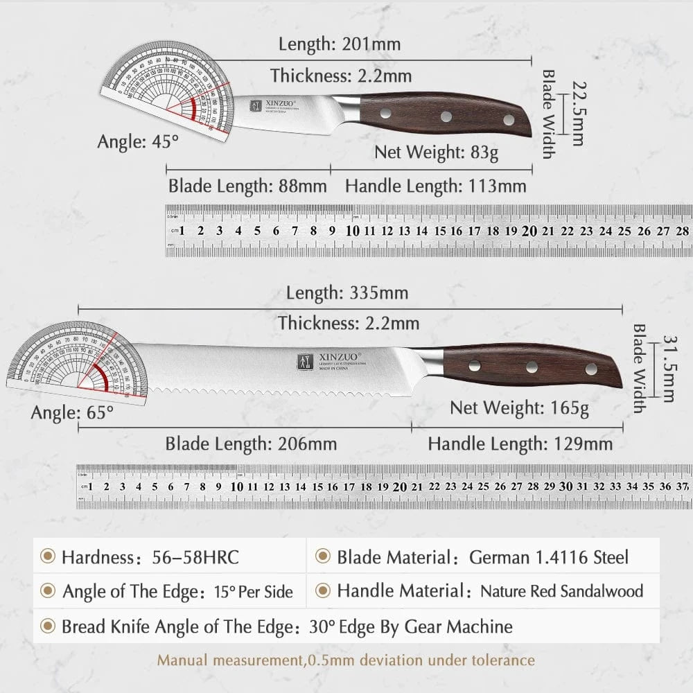 China China CHINA XINZUO High Carbon Germany 1.4116 Stainless Steel 5PCS Kitchen Knife Set High Quality Red Sandalwood Handle Cooking Slicing Tool