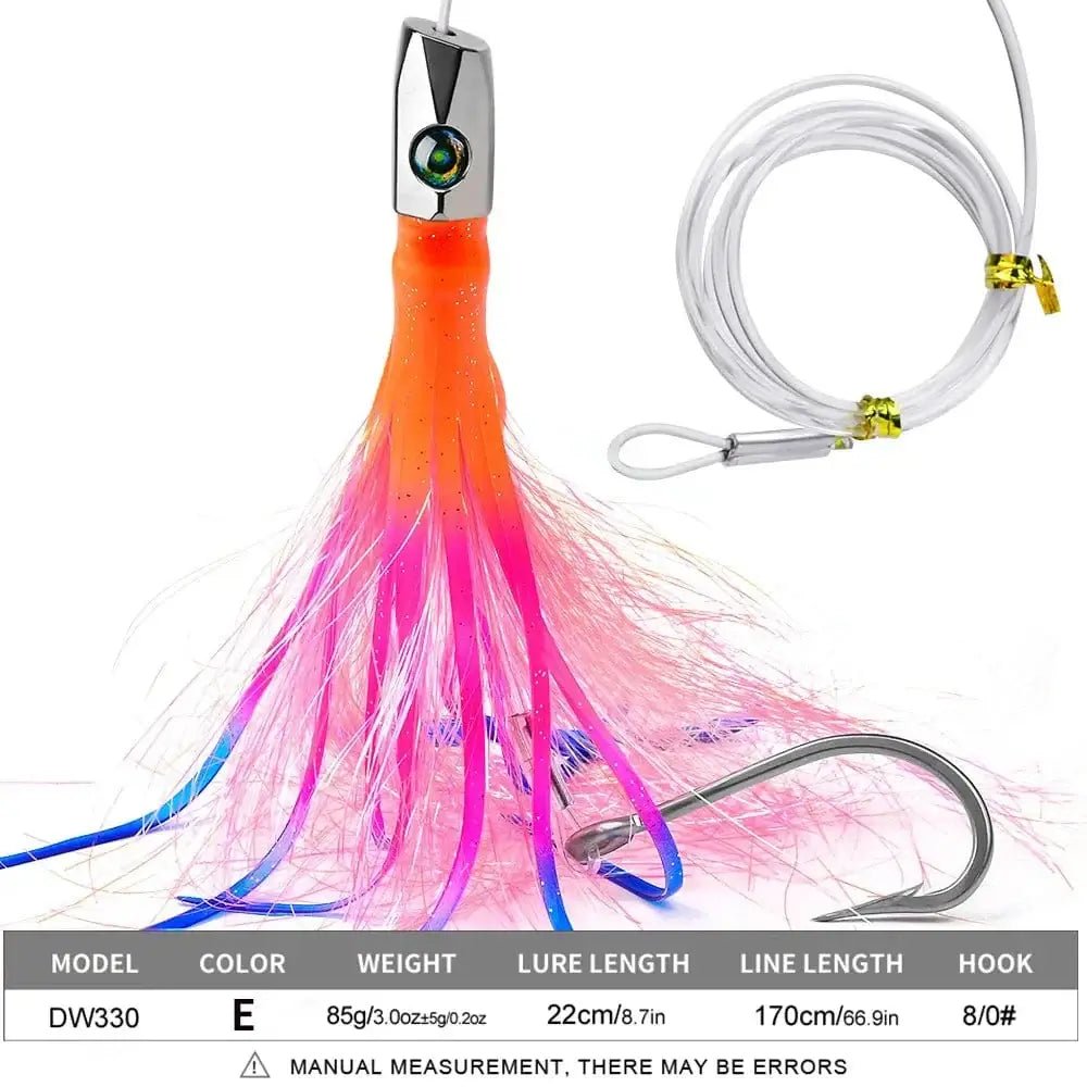 China China COLOR E 1pc 22cm/8.7inch Trolling Bait For Marlin Tuna Dolphin Shark Big Game, Deep-sea Fishing Bait, Octopus Squid Skirt Trolling Lures