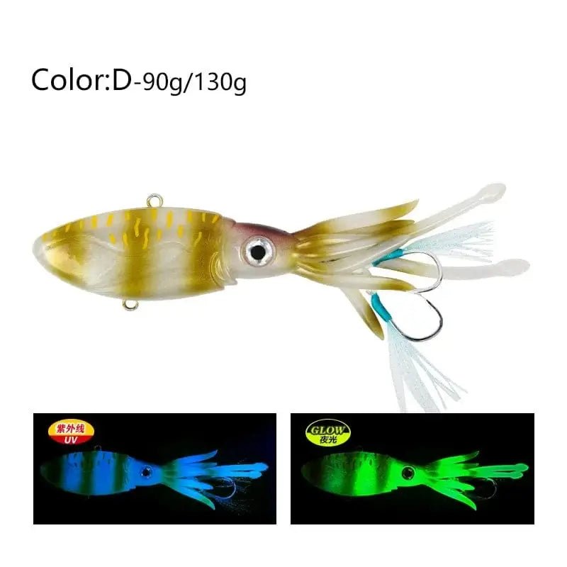 China China D / 170g-155mm / CHINA 90g 130g 170g 200g 250g Luminous UV TPR Octopus Squid Skirt Sea Saltwater With Assist Hook Jigging Fishing Soft Lures Bait