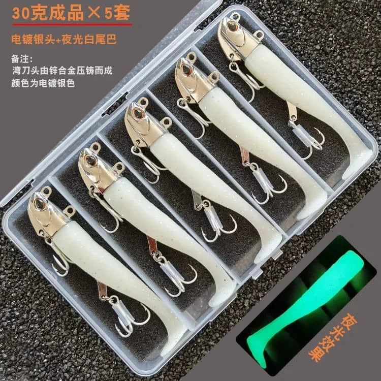 China China D 5pcs 30g Artificial Bait Lumious/Glow Mackerel Sea Bullet Bass Snapper Fishing Lure Wobblers Swimbait Jigging Plastic Baits