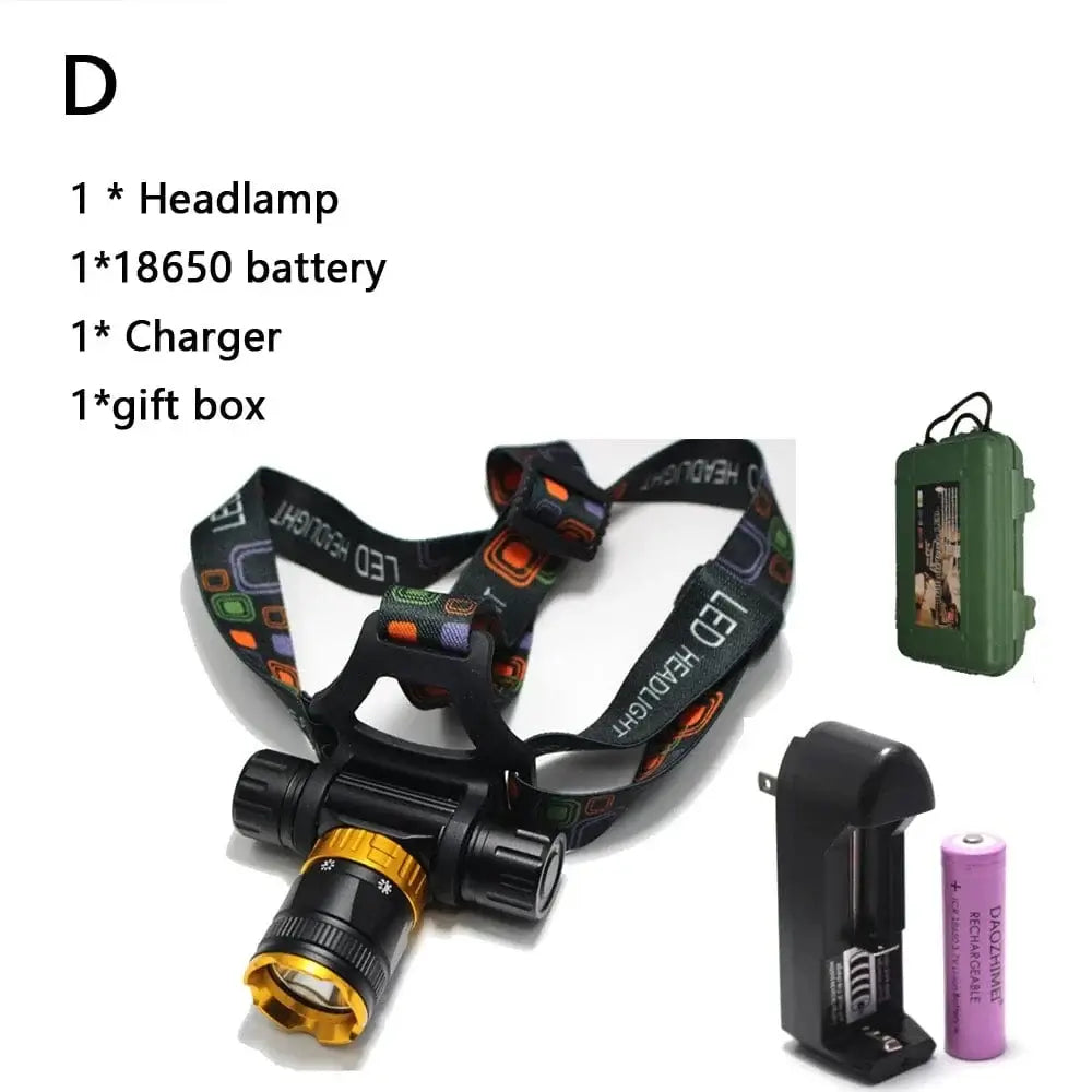 China China D / Black 10W T6 Diving head lamp spearfishing Headlight 4000 Lumen 5- Mode Waterproof LED Lighting Torch+1x 18650 battery + USB charger