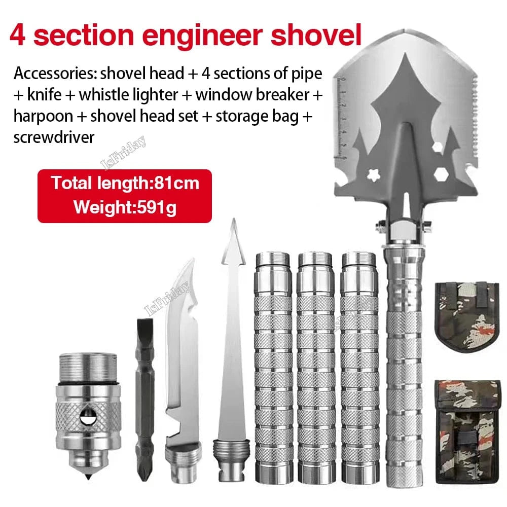 China China D Multifunctional Military Shovel 4 Section Pipe Folding Shovel and Knife Outdoor Fishing Camping Survival Set Garden Tools Kit
