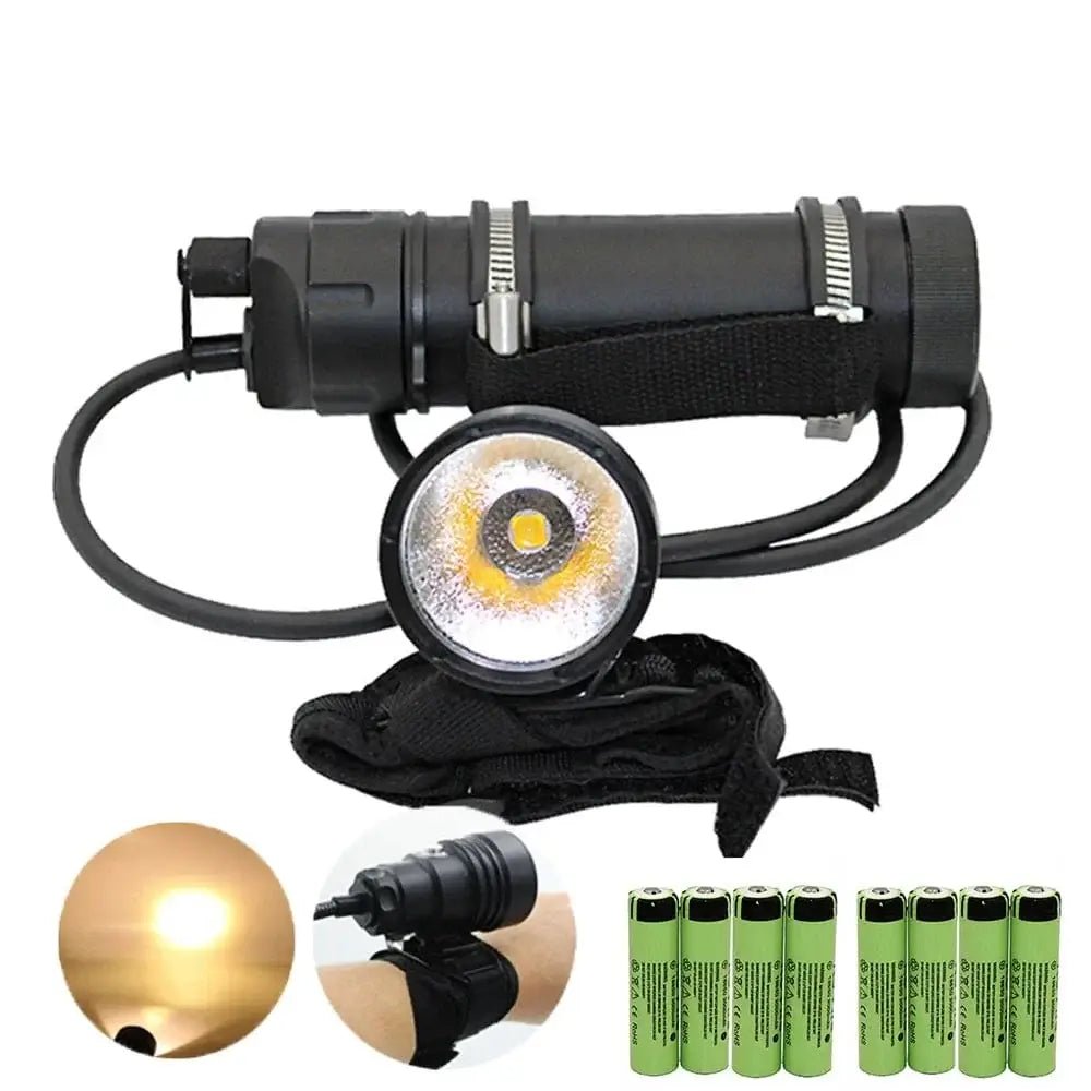 China China D Yellow  Battery Underwater XHP70 LED Diving flashlight Waterproof Split wrist Led light Scuba dive Torch Lamp Light USE 4x 18650 Battery