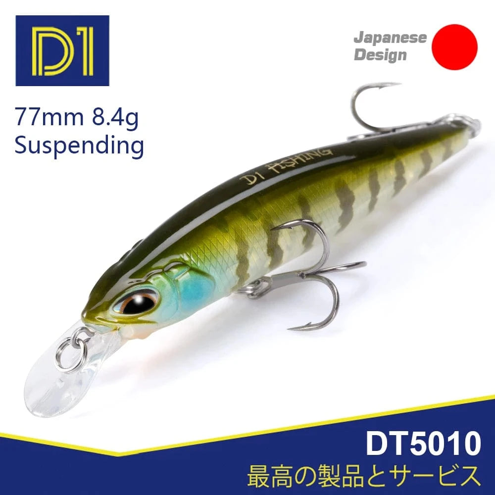 China China D1 Hot Minnow Fishing Lure Suspending Sinking 77mm/8.4g 65mm/5g Artificial Wobblers Saltwater Freshwater Bass Perch Tackle